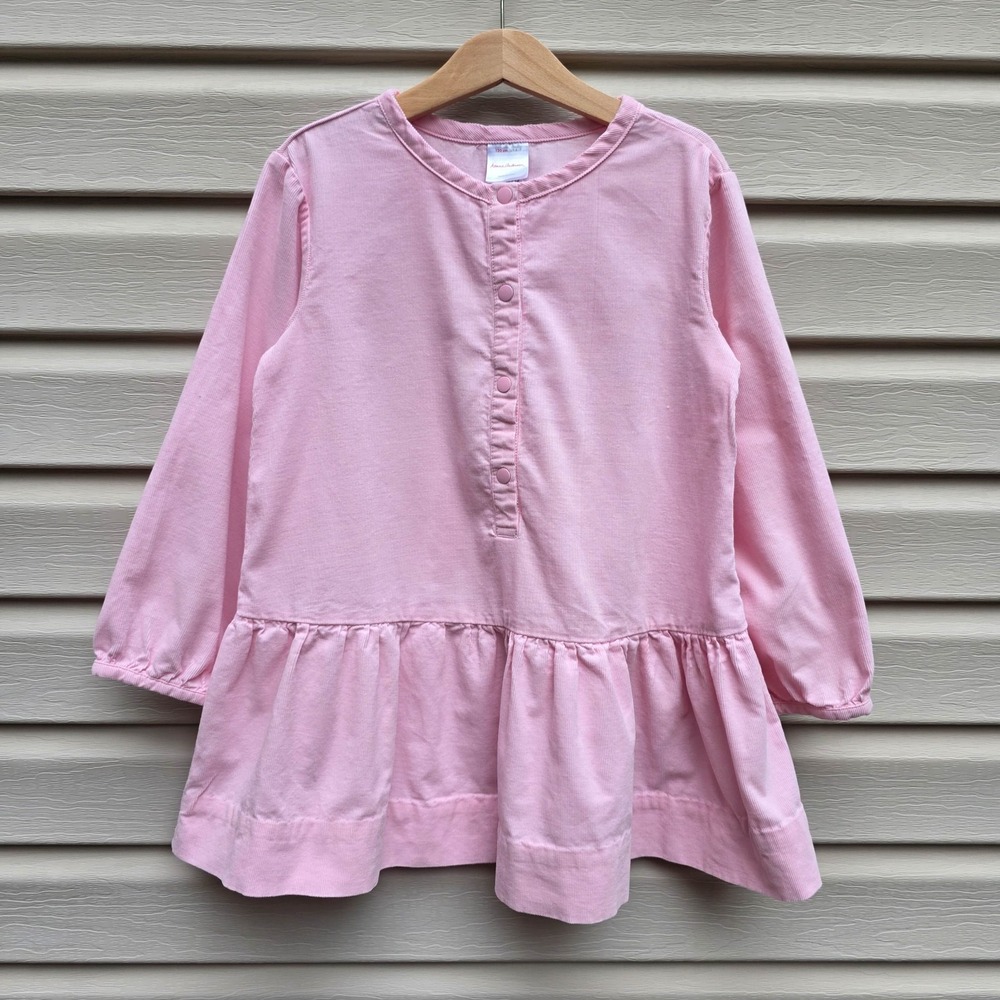 Hanna Andersson Girls Dress 6-7 120 Pink Corduroy Cotton Long Sleeve Ruffle